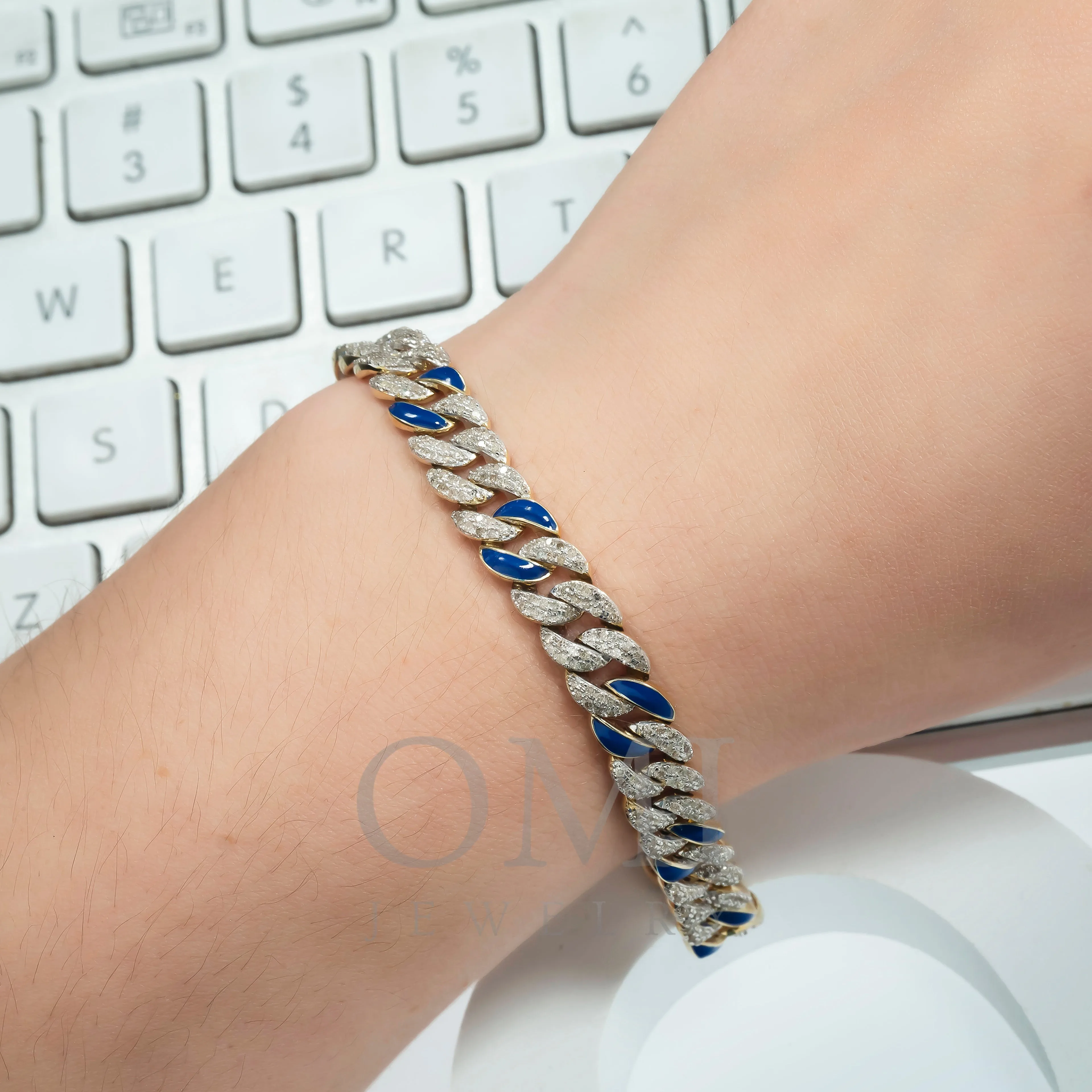 10K GOLD BLUE CUBAN LINK BRACELET 2.67 CT DIAMONDS