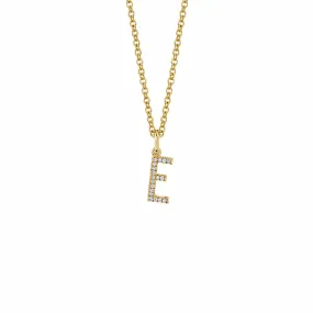 14 Karat Yellow Gold Pendant Initial E pave Diamond Necklace