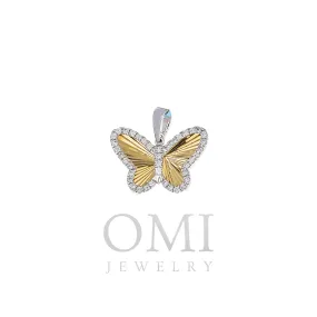 14K GOLD ROUND DIAMOND BORDER BUTTERFLY PENDANT 0.38 CT