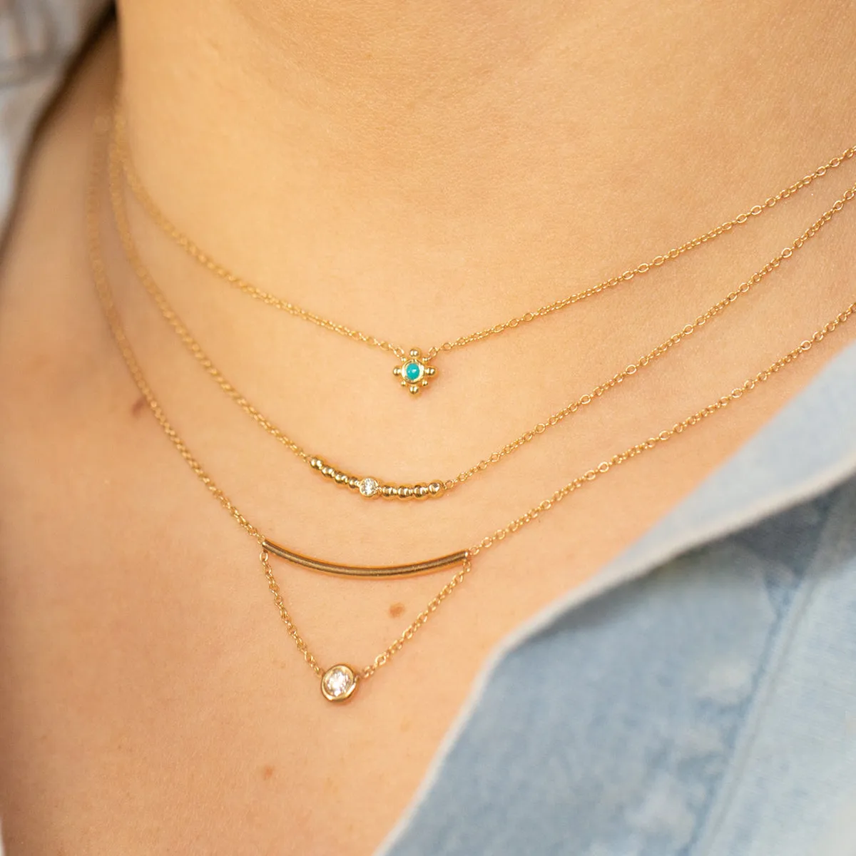 14k Tiny Bead Turquoise Starburst Necklace