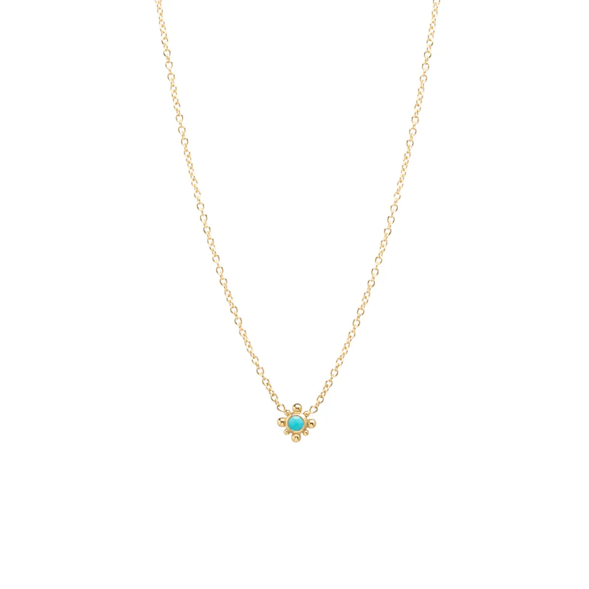 14k Tiny Bead Turquoise Starburst Necklace