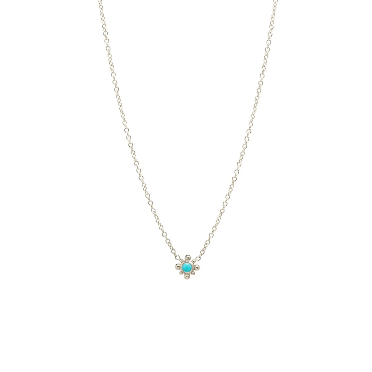 14k Tiny Bead Turquoise Starburst Necklace