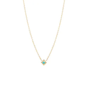 14k Tiny Bead Turquoise Starburst Necklace