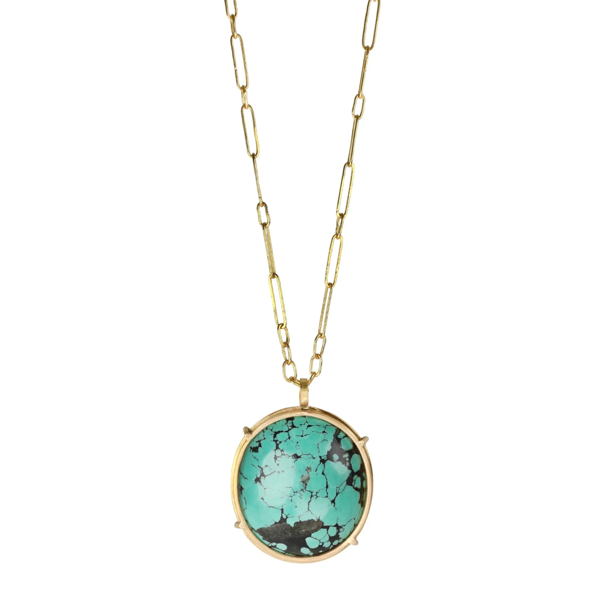 18K Gold Cage-Set Oval Turquoise Pendant