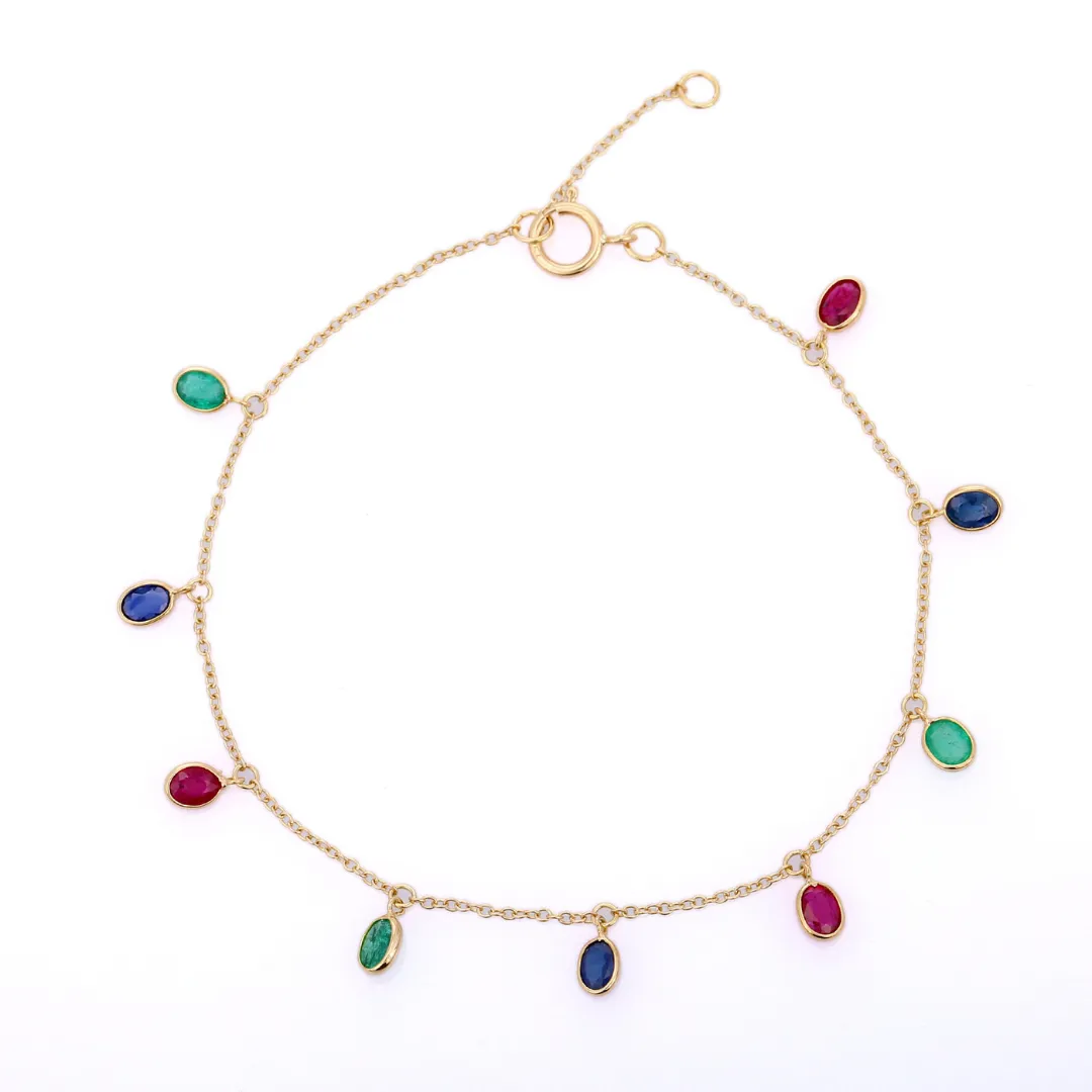 18K Gold Ruby Emerald & Blue Sapphire Bracelet