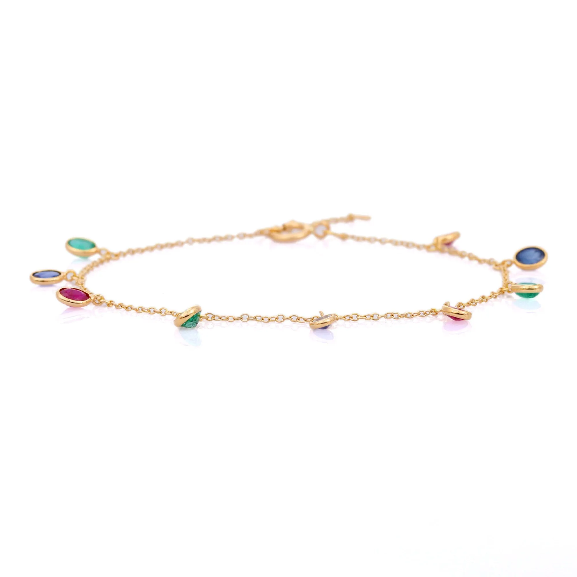 18K Gold Ruby Emerald & Blue Sapphire Bracelet