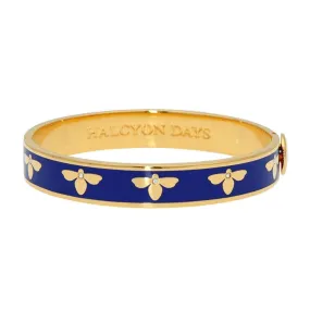 18K YELLOW GOLD PLATED 10MM BEE DEEP COBALT ENAMEL BANGLE BRACELET