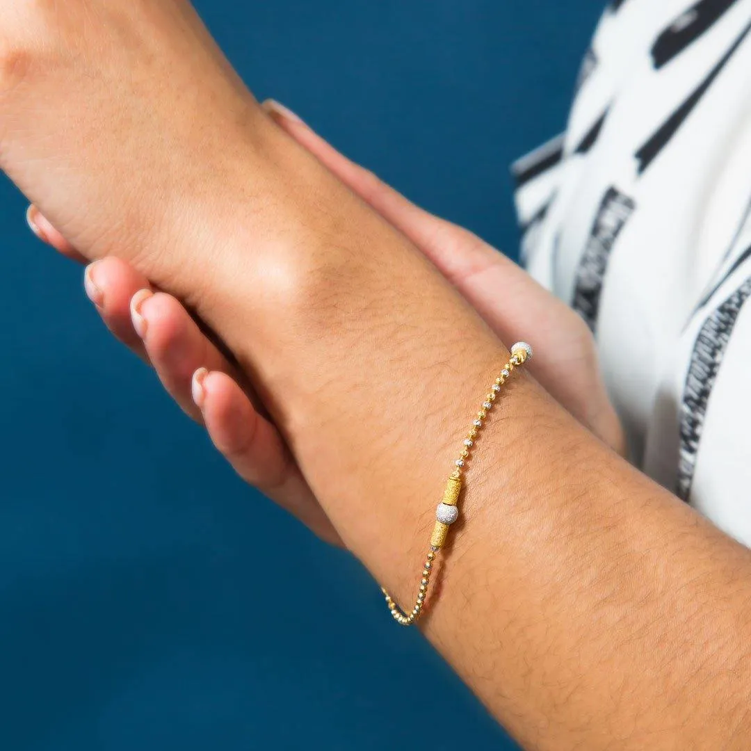 22K Multi Tone Gold Bracelet W/ Glass Blast Pipe & Round Beads