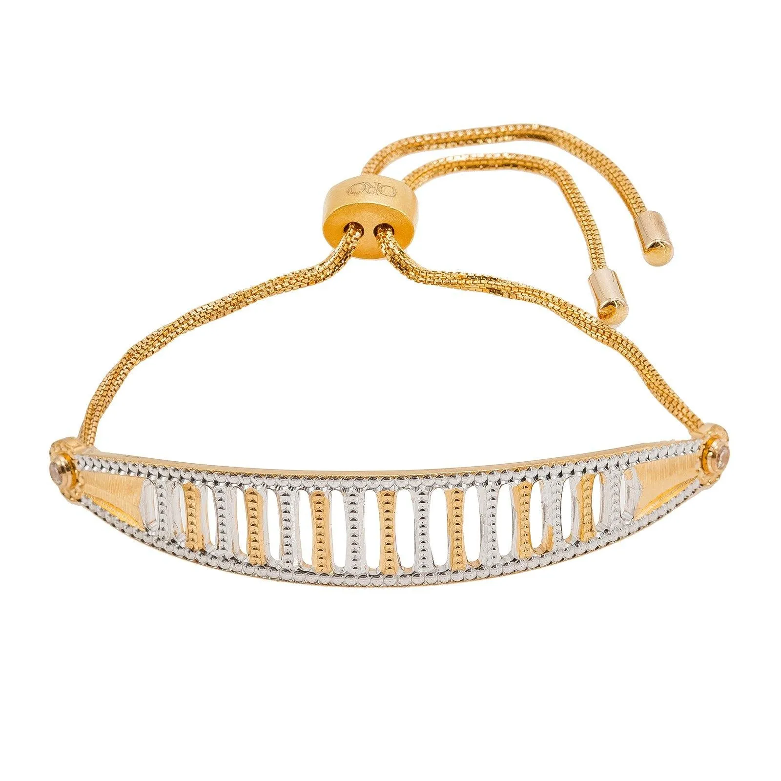 22K Multi Tone Gold Bracelet W/ Open Column Design & Drawstring Closure