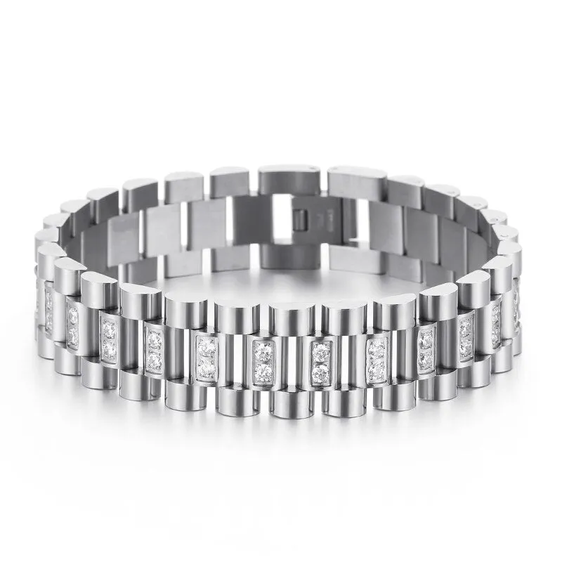 2.37 ct. t.w. Zircon-Studded Stainless Steel Link Bracelet