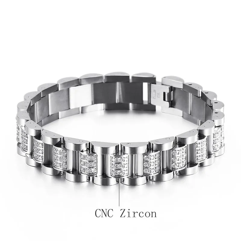 2.37 ct. t.w. Zircon-Studded Stainless Steel Link Bracelet