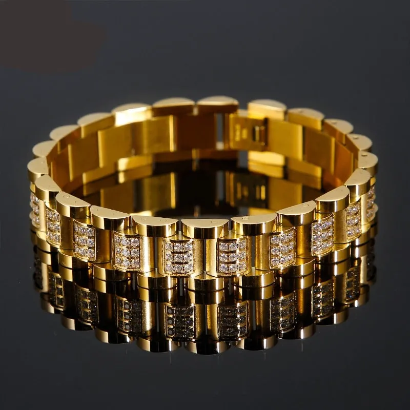 2.37 ct. t.w. Zircon-Studded Stainless Steel Link Bracelet