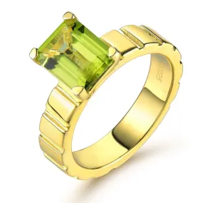 2.5 Carats Genuine Peridot Yellow Gold 925 Sterling Silver Ring