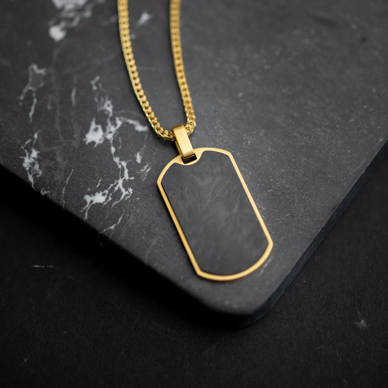 2mm gold plated foxtail necklace with forged carbon pendant