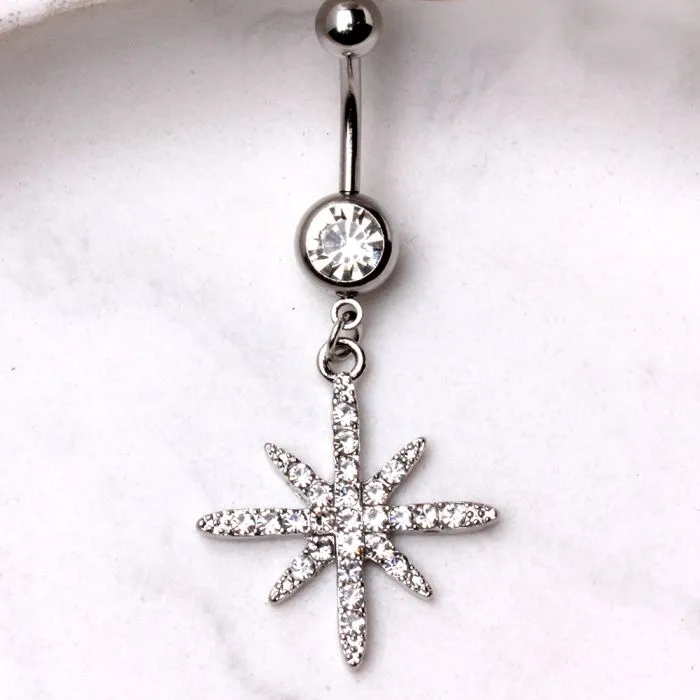 316L Stainless Steel Glittering North Star Dangle Navel Ring