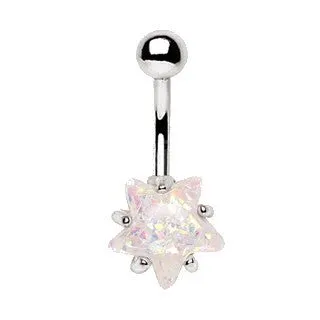 316L Surgical Steel Large White Opal Star Navel Ring