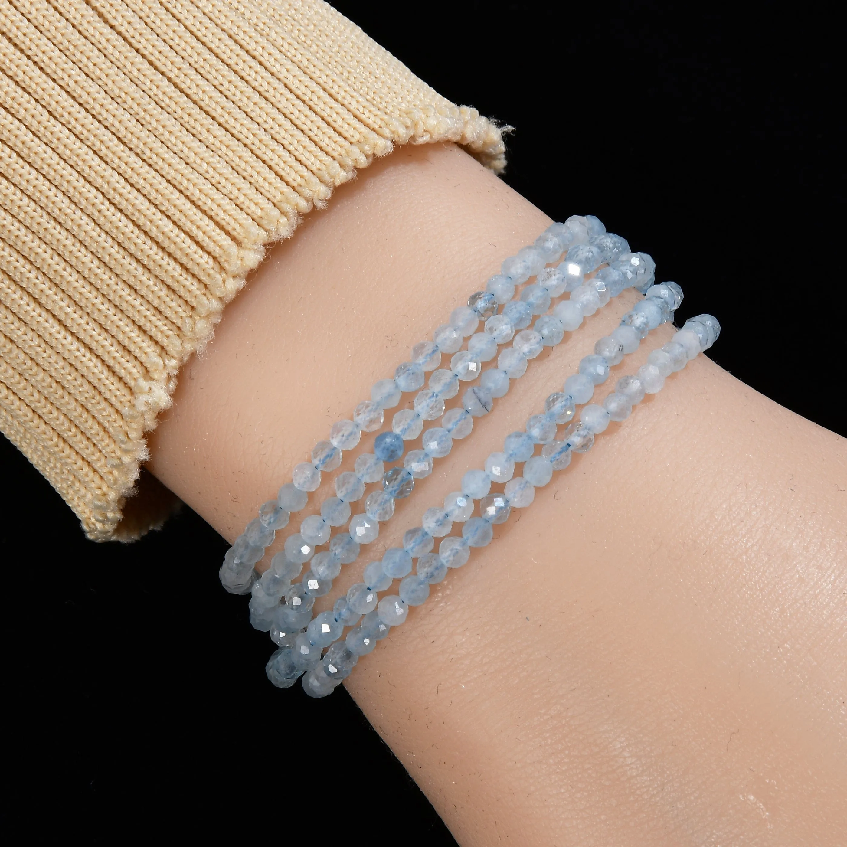 3mm Aquamarine Faceted 31 Necklace / Multi Wrap Bracelet