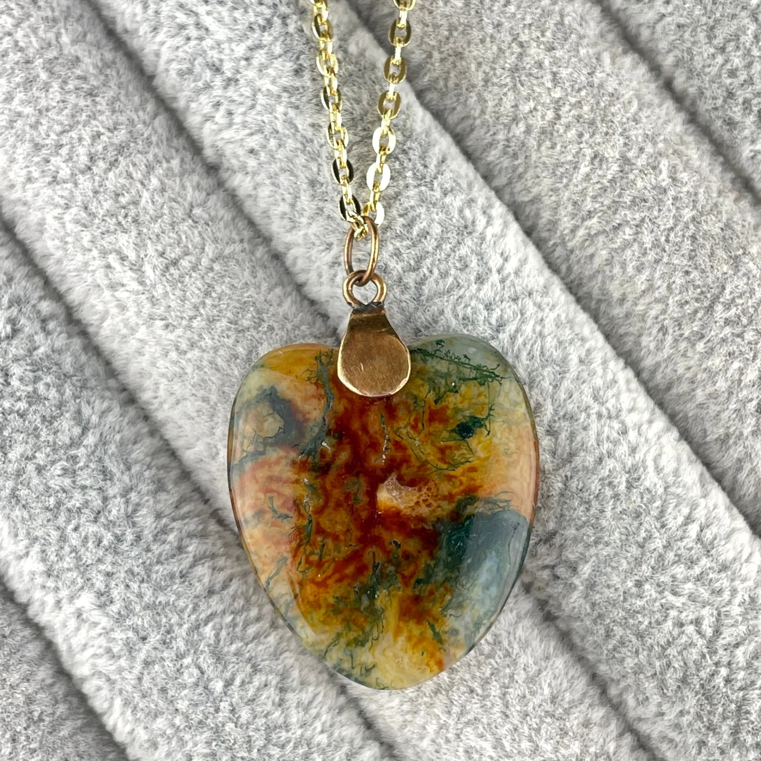 9K Gold Scottish Moss Agate Pendant Necklace