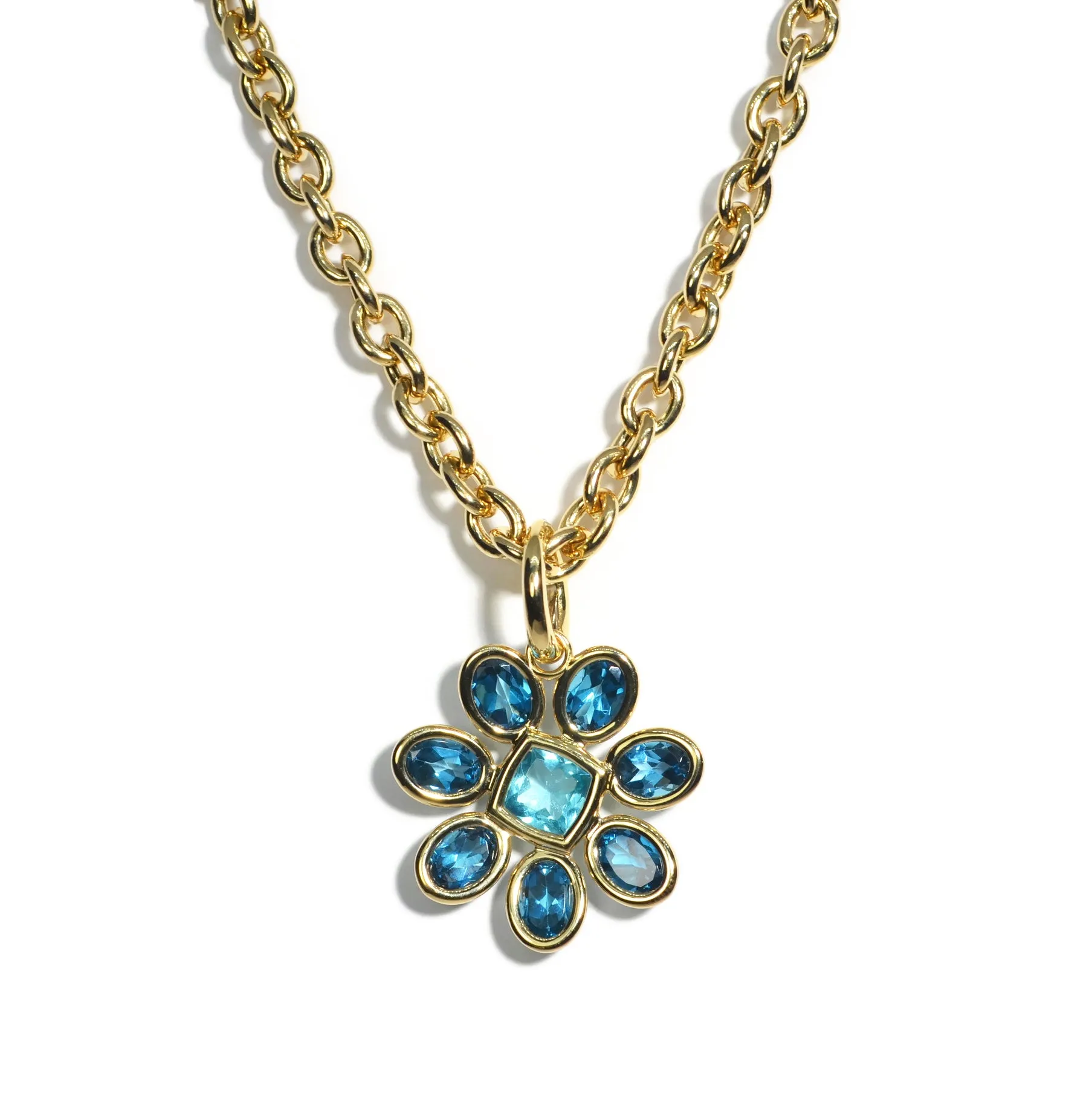 A & Furst - Fiori - Pendant with London Blue Topaz and Apatite, 18k Yellow Gold