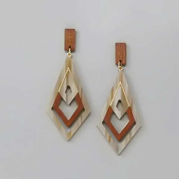 Acetate And Wood Dangle Earrings