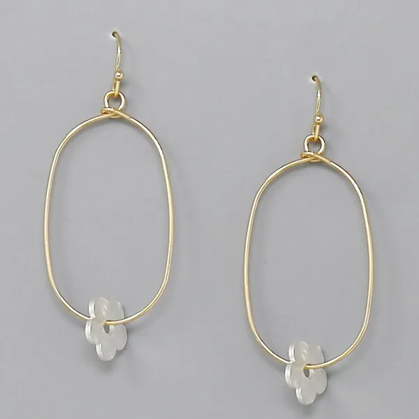 Acetate Flower Charm Oval Hoop Dangle Earrings