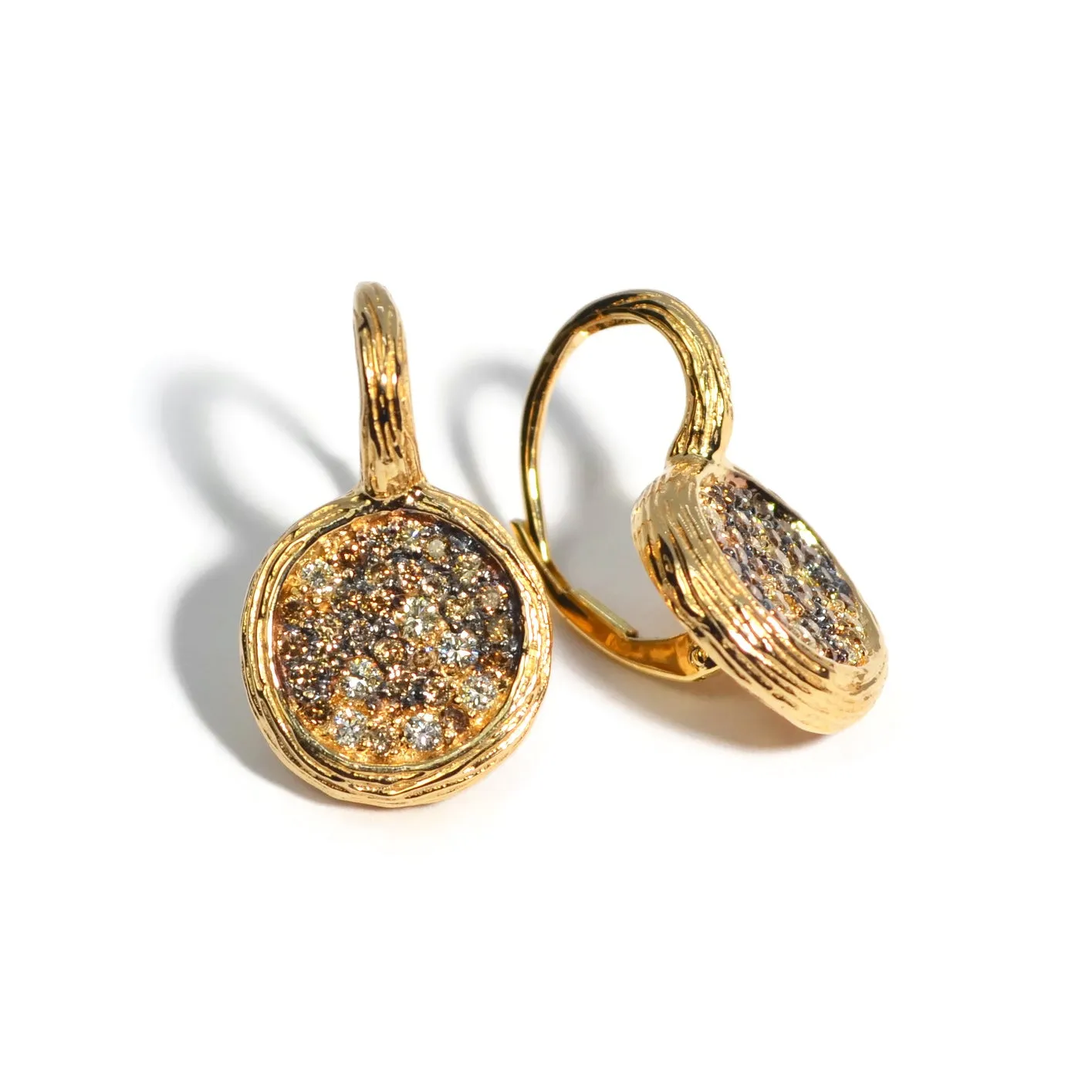 AFJ Diamond Collection - Cluster Drop Earrings with Champagne and White Diamonds, Yellow Gold