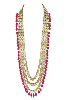 Alloy Necklace with Earrings and Maang Tikka in Pink