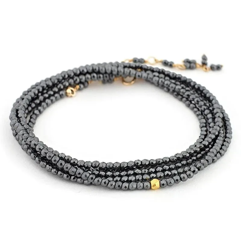 ANNE SPORTUN 18K YELLOW GOLD 34-INCH HEMATITE BEAD WRAP BRACELET