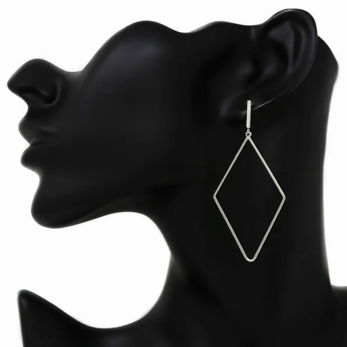 Bar With Rhombus Hoop Drop Gold Dipped Earrings