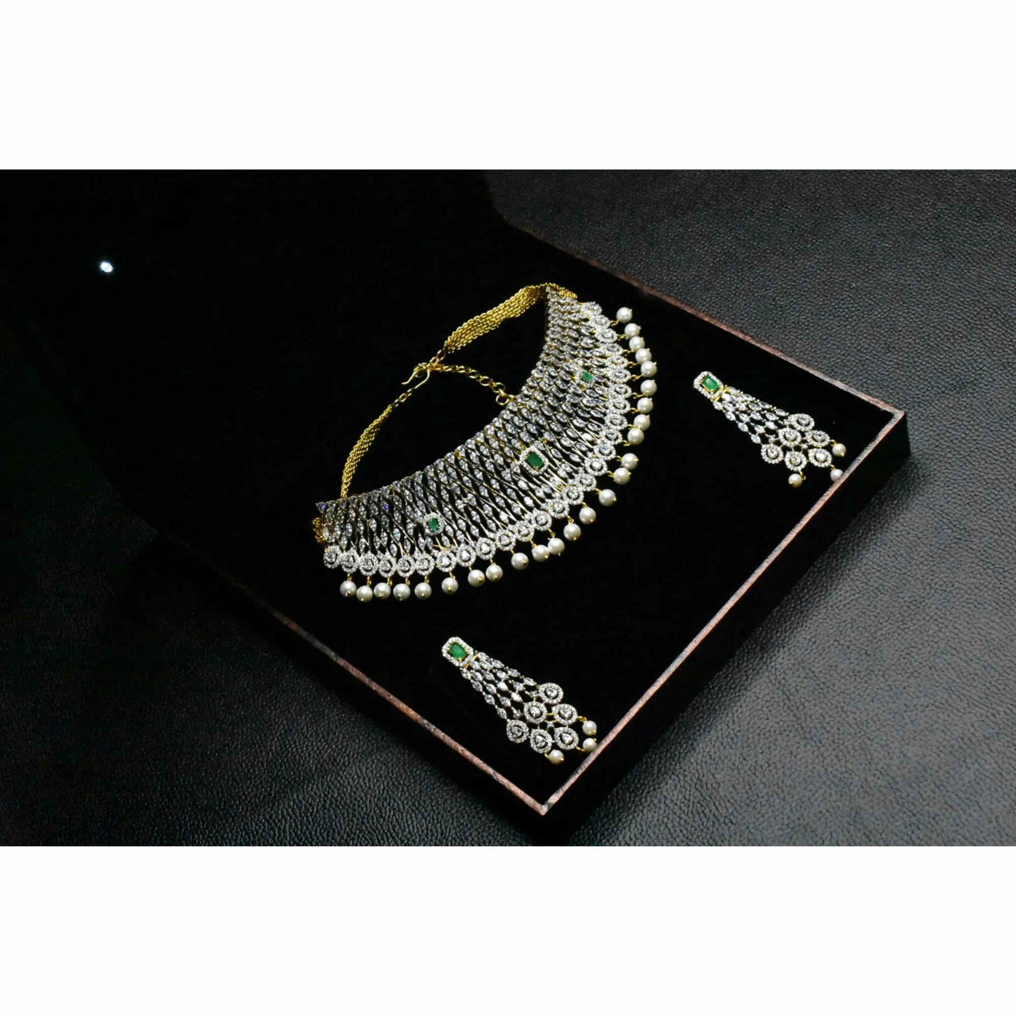 Beautiful one gram gold american diamonds choker set, perfect for the classy bride.