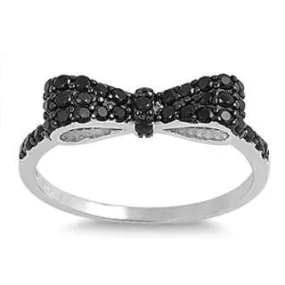 Black CZ Bow Sterling Silver Ring