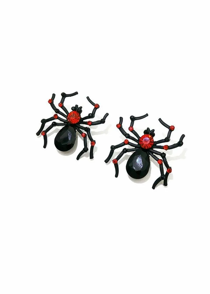 Black Spider Rhinestone Statement Earrings