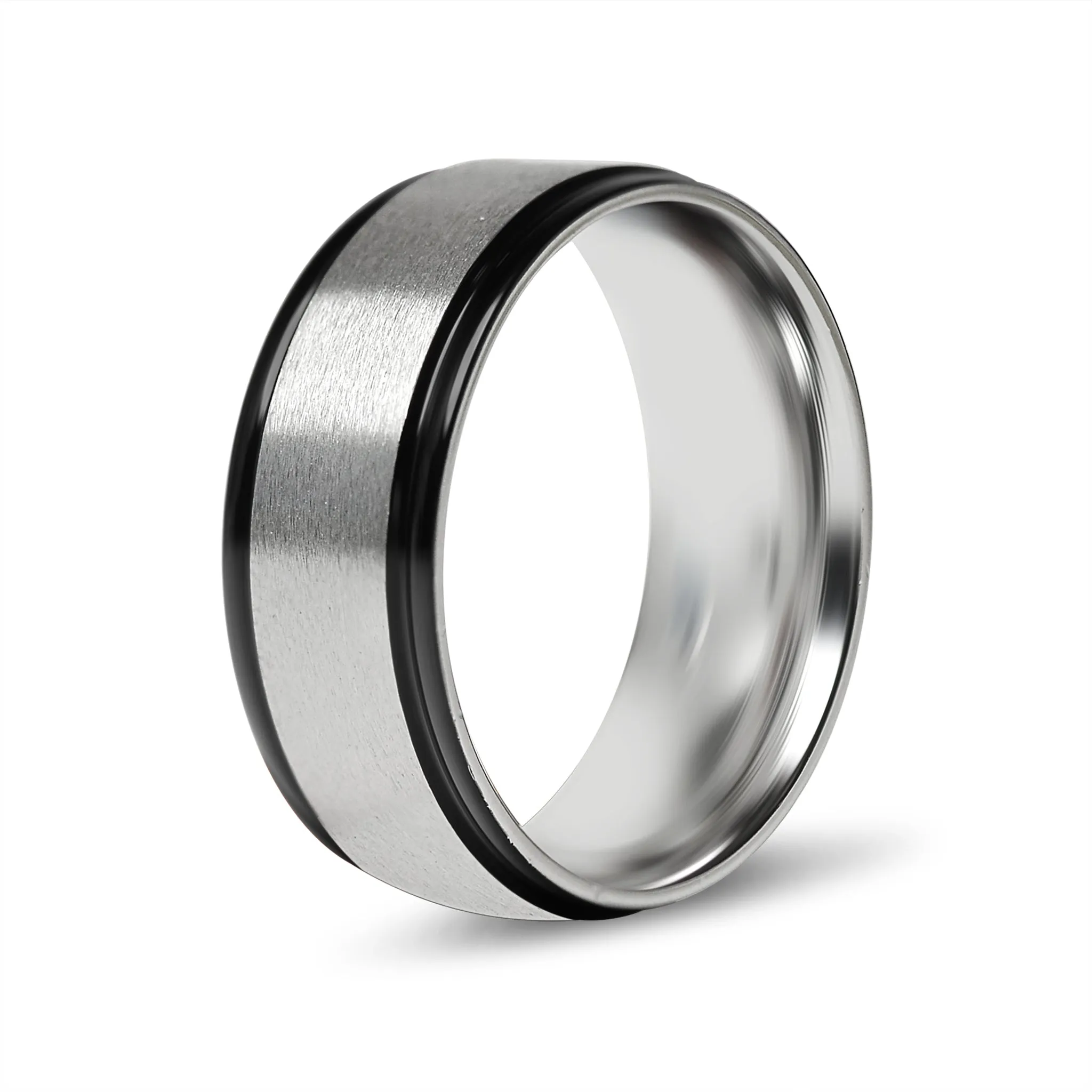 Black trim Brushed Center Stainless Steel Blank Ring / CFR2929