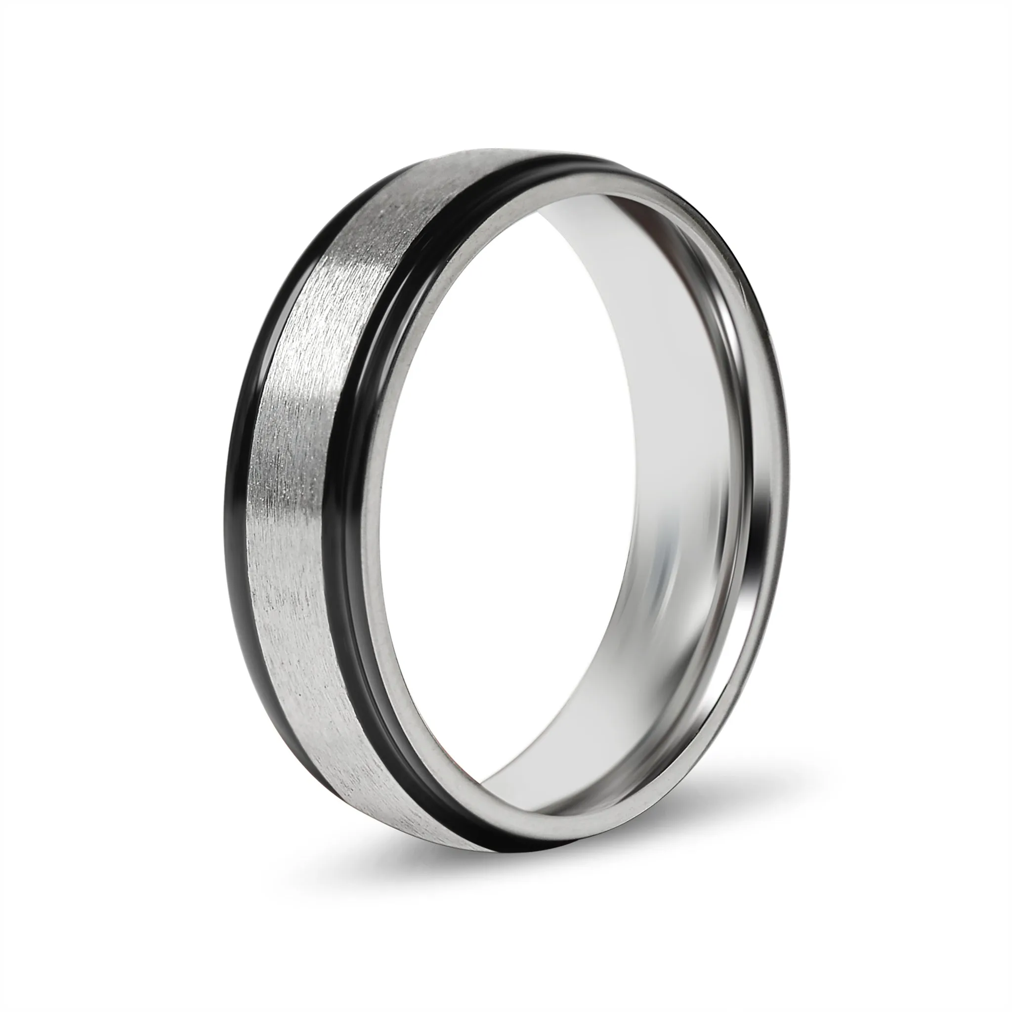 Black trim Brushed Center Stainless Steel Blank Ring / CFR2929