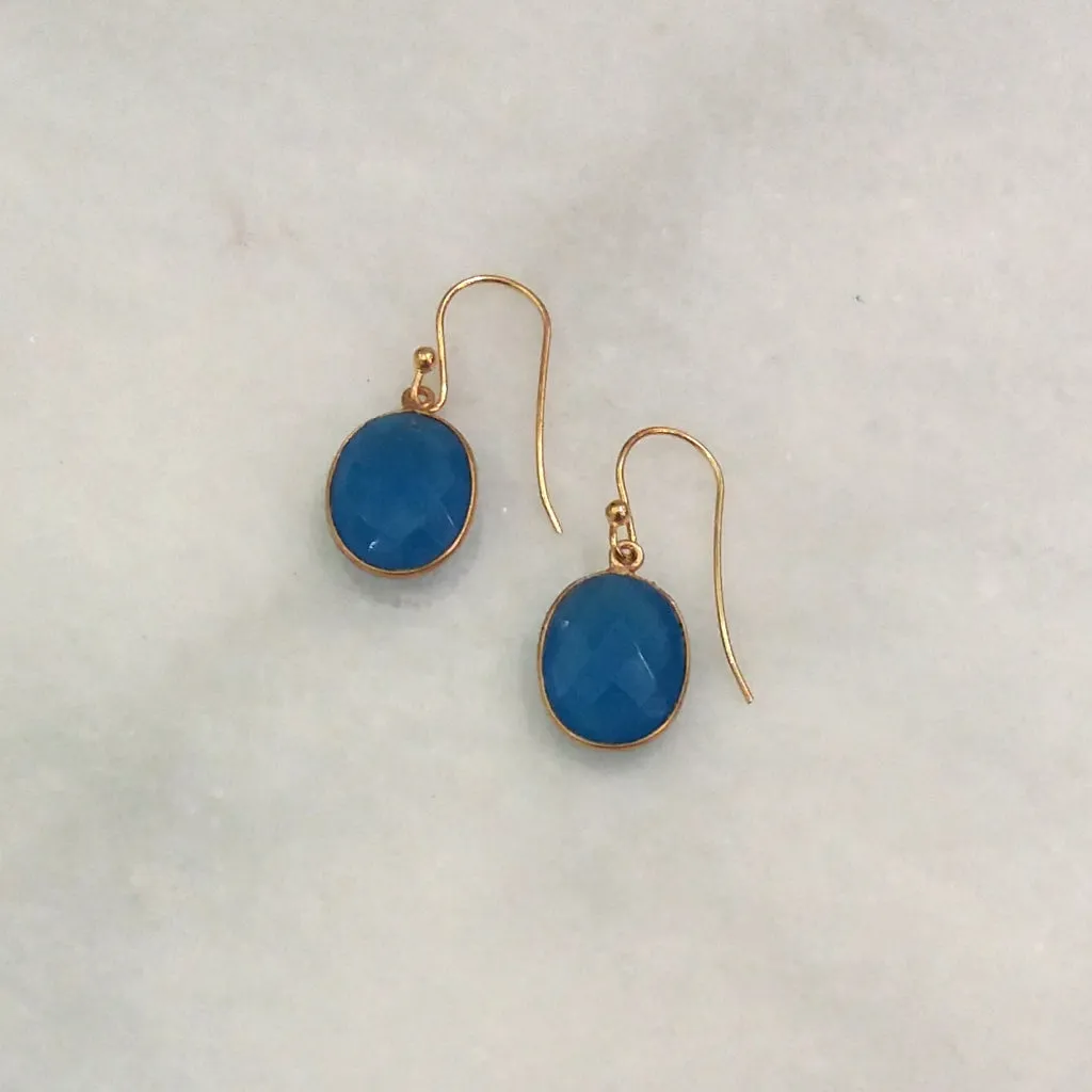 Blue Agate Single Drop Hook Earrings