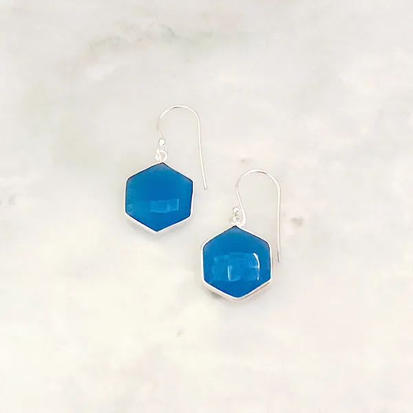 Blue Agate Single Drop Hook Earrings