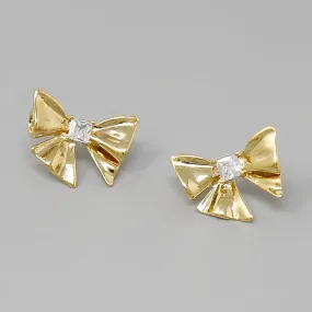 Bow CZ Detail Stud Earrings