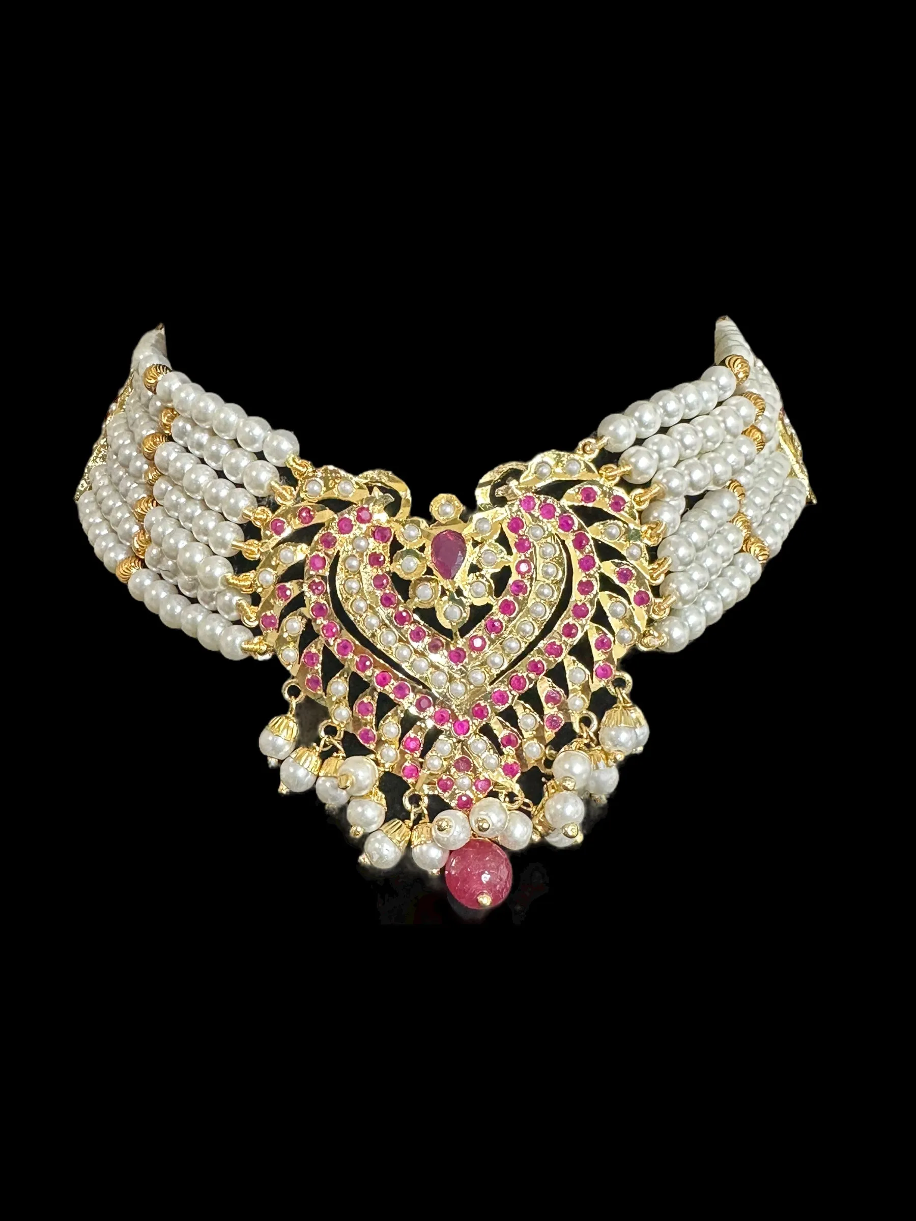 BR304 Insha Ruby pearl jadau bridal set in shell pearls ( READY  TO SHIP)