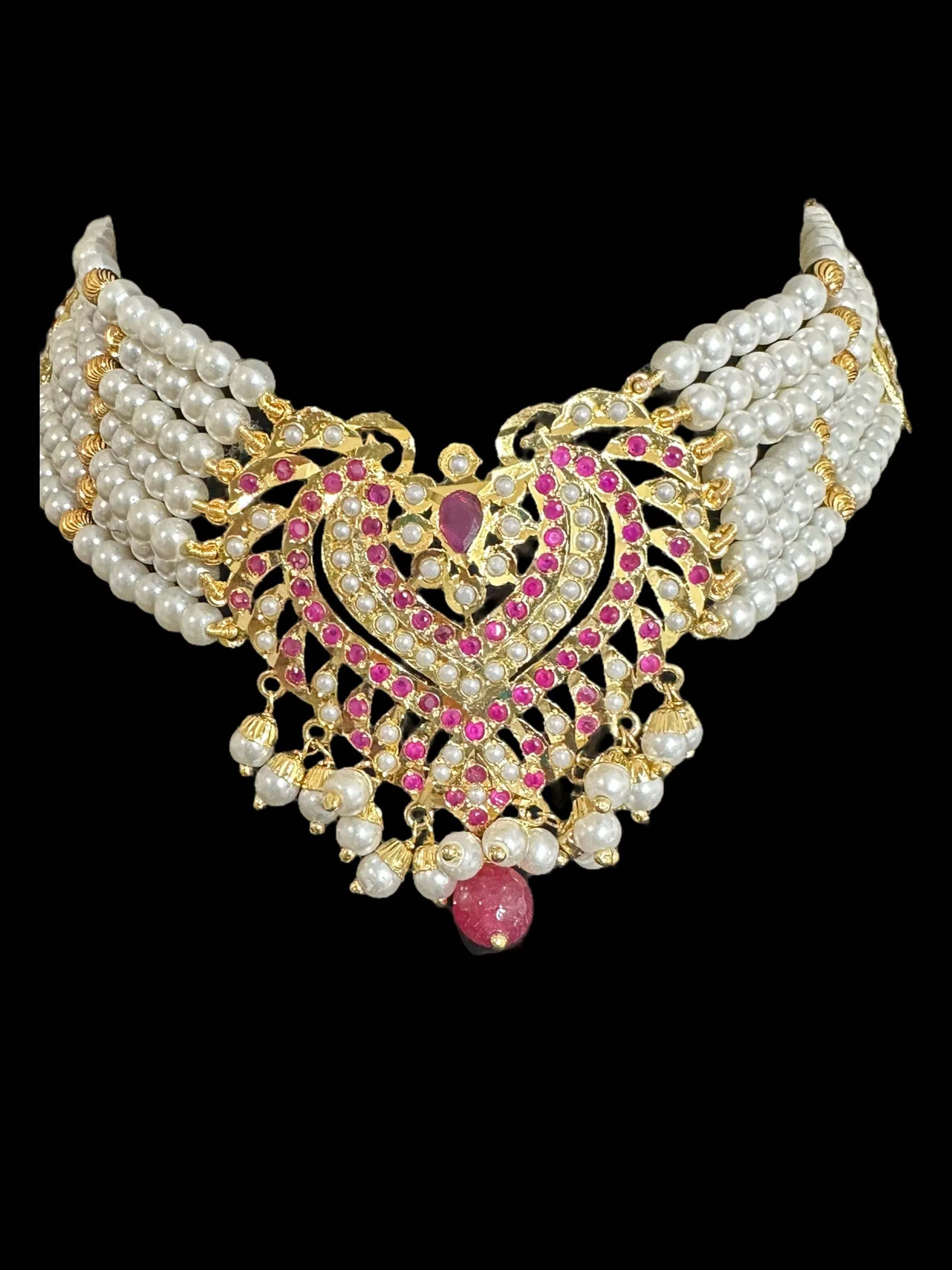 BR304 Insha Ruby pearl jadau bridal set in shell pearls ( READY  TO SHIP)