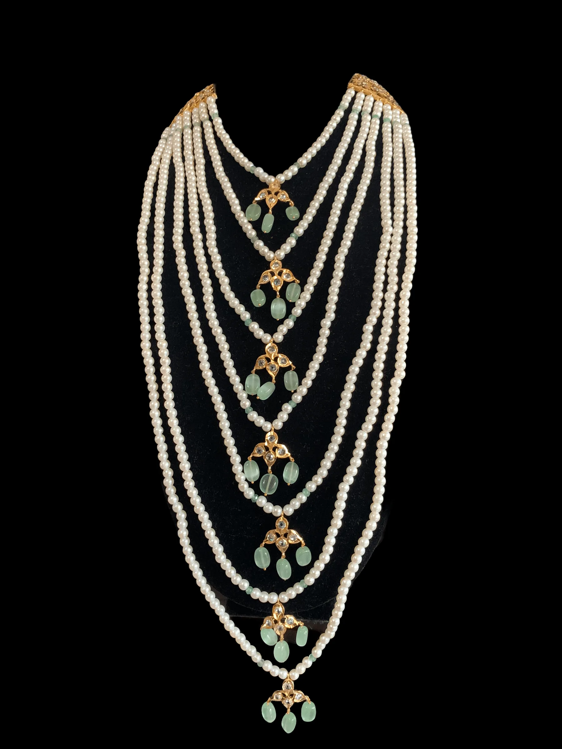 BR61 Insia Jadavi lacha bridal-set in green beads  ( READY TO SHIP)