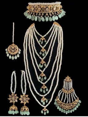 BR61 Insia Jadavi lacha bridal-set in green beads  ( READY TO SHIP)