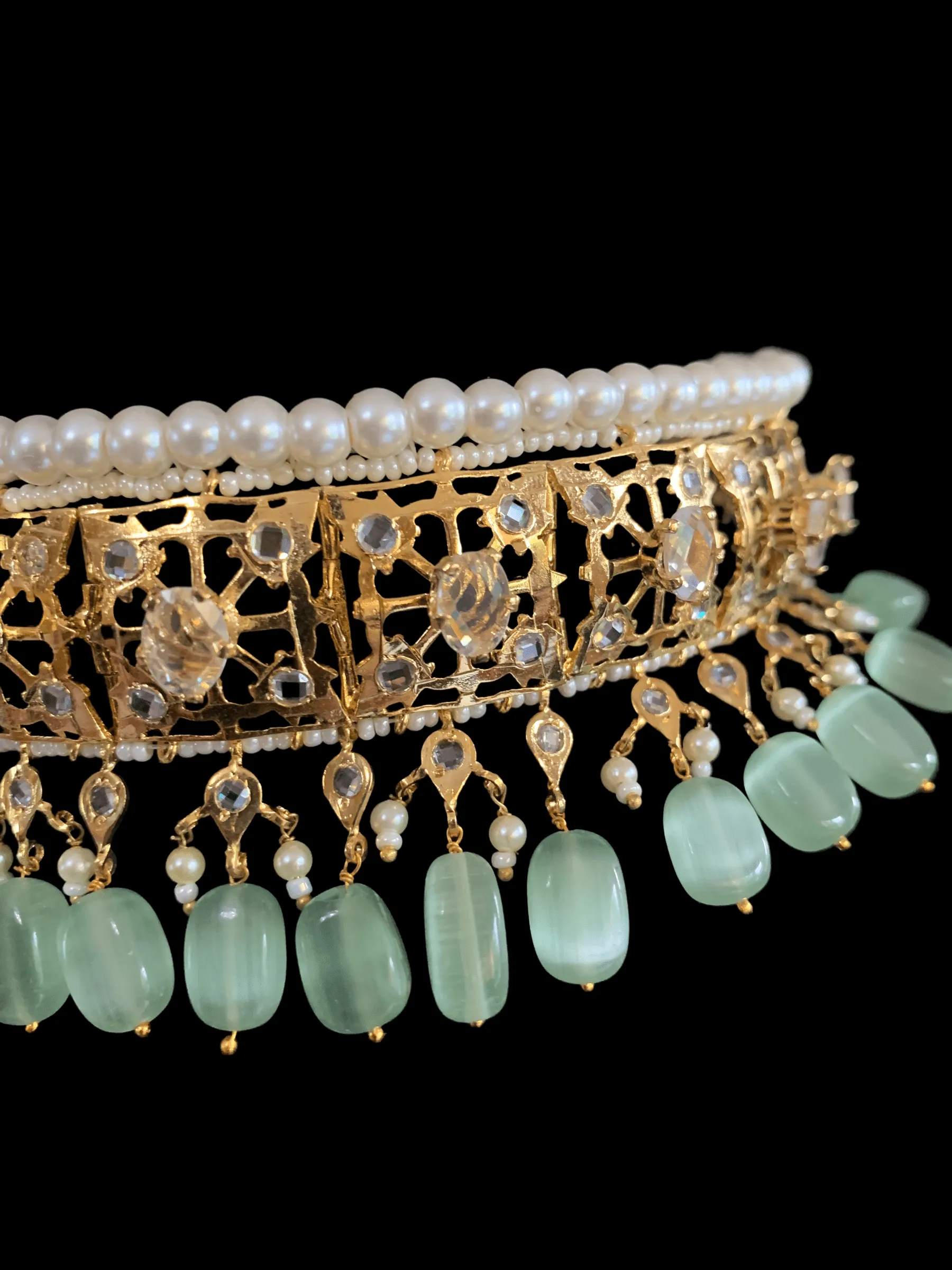 BR72 Insia Jadavi lacha bridal-set in green beads  ( READY TO SHIP)