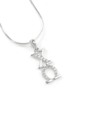 Chi Omega Sterling Silver Lavaliere with Simulated Diamonds