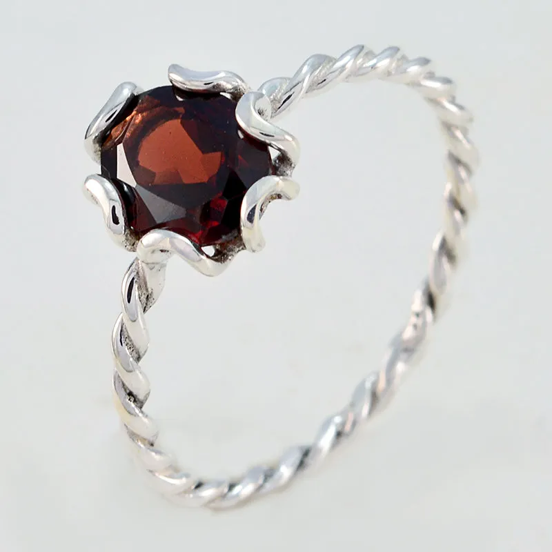 Classy Gem Garnet Solid Silver Ring Best Friend Jewelry For Adults