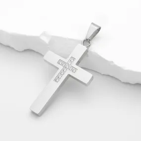 Cross Pendant with C.Z Inlaid in the Middle - Silver