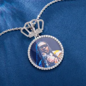 Custom Round Photo Pendant With Crown Bail