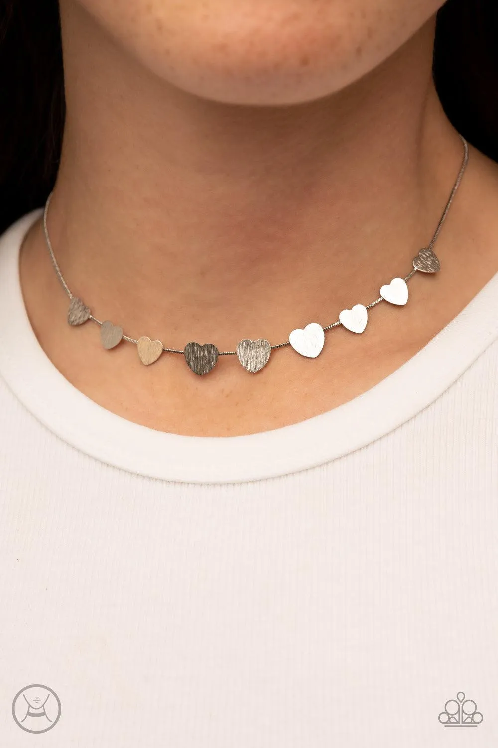 Dainty Desire Silver Heart Choker Necklace - Paparazzi Accessories