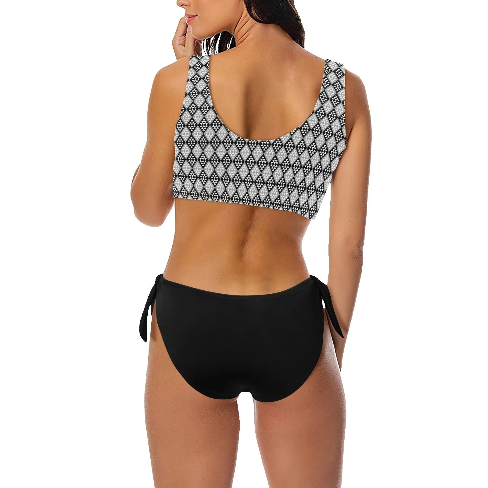 diamond medium print Bow Tie Front Bikini Swimsuit (Model S38)