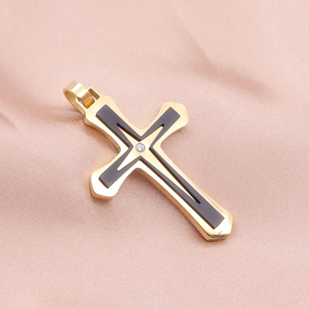 Double Layer Two-Tone Cross Pendant - Gold