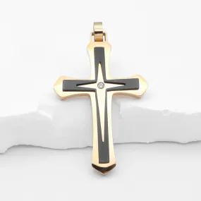 Double Layer Two-Tone Cross Pendant - Gold